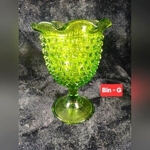 Green Hobnail Glass Goblet